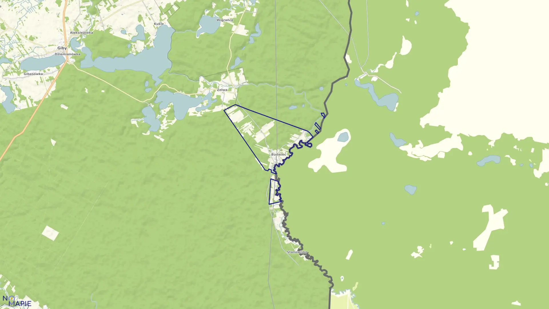 Mapa obrębu BUDWIEĆ w gminie Giby