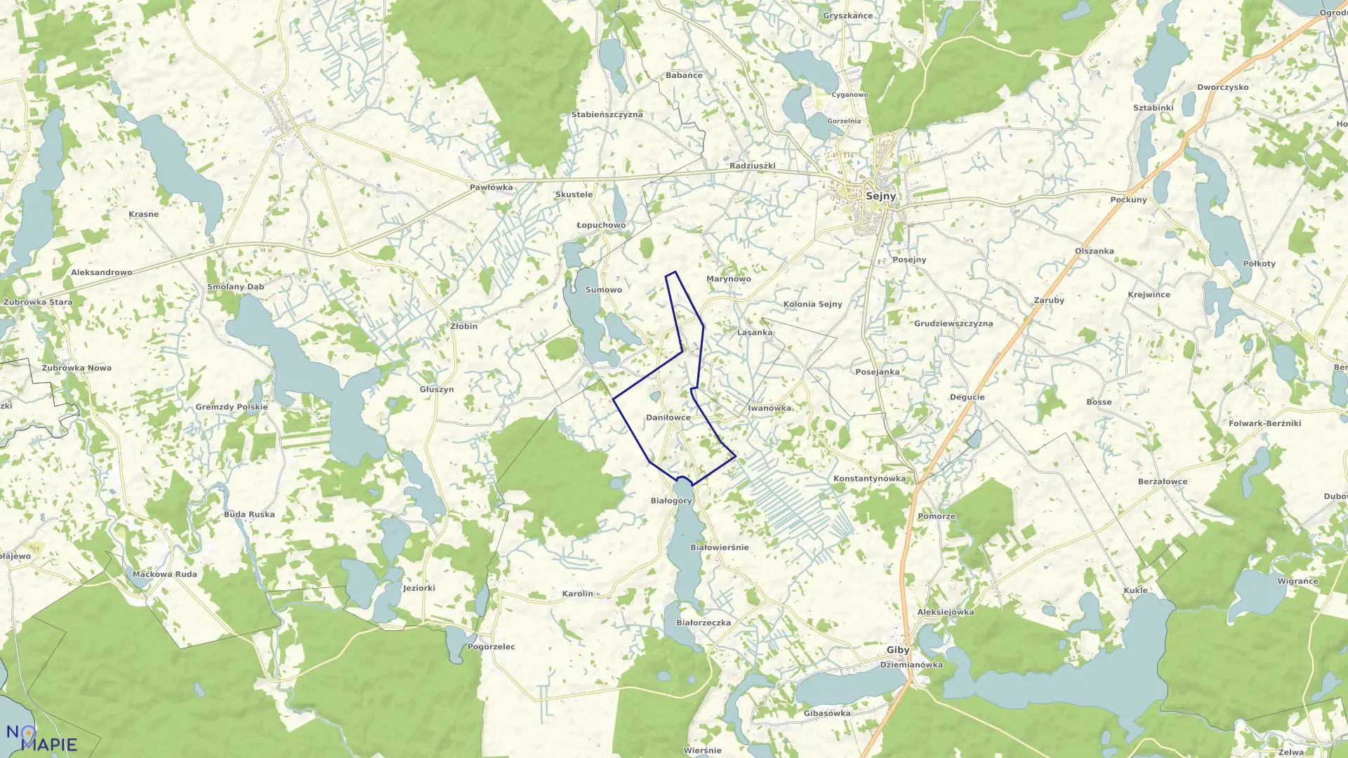 Mapa obrębu DANIŁOWCE w gminie Giby