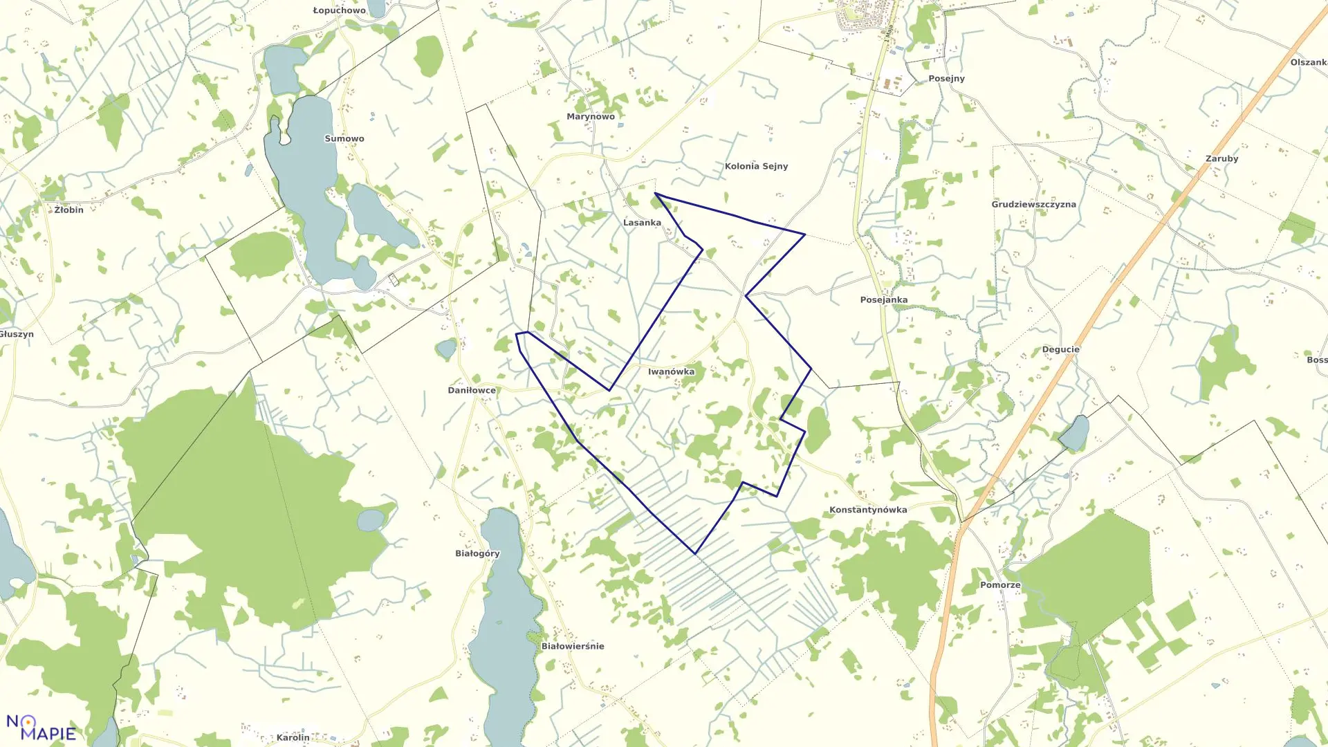 Mapa obrębu IWANÓWKA w gminie Giby