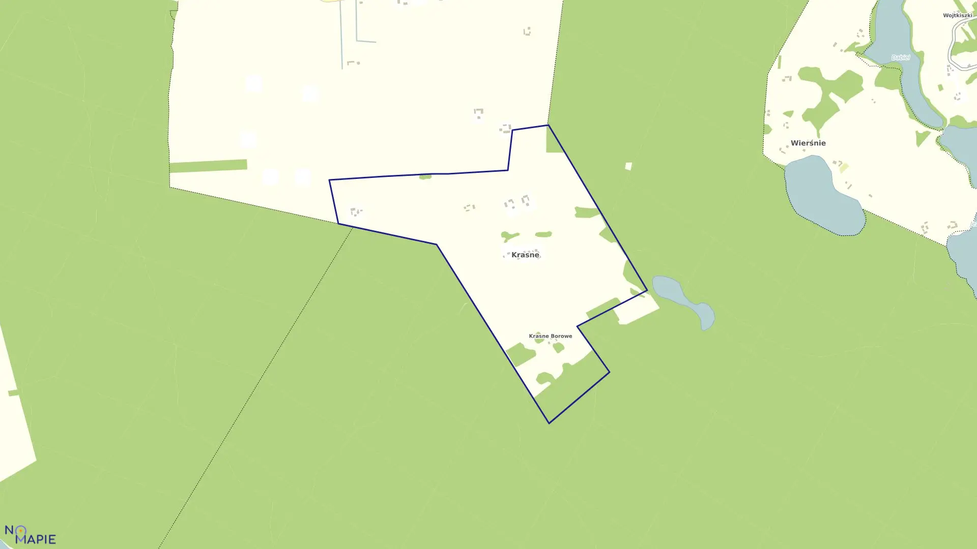 Mapa obrębu KRASNE w gminie Giby