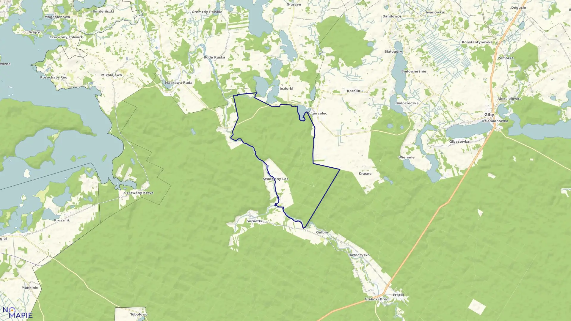 Mapa obrębu STUDZIANY LAS w gminie Giby